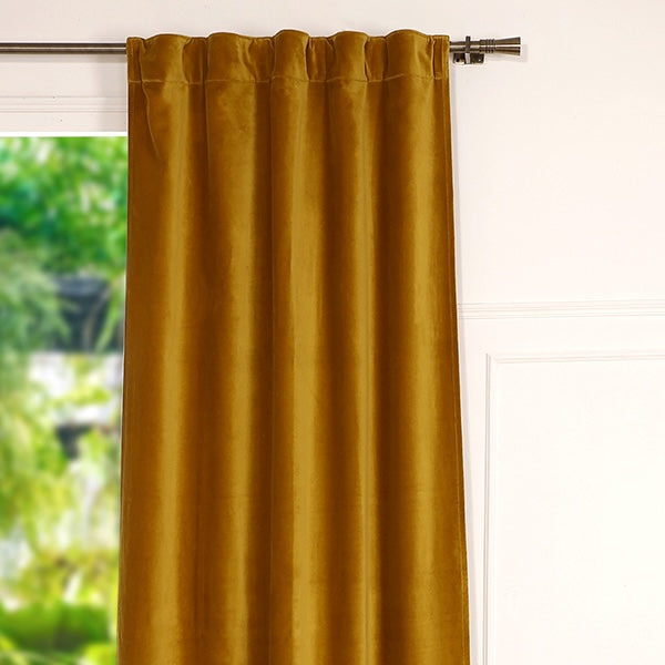 Rideau à passant velours de coton 135x260 VELVET - jaune moutarde