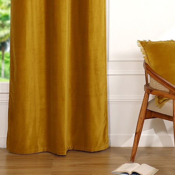 Rideau à passant velours de coton 135x260 VELVET - jaune moutarde