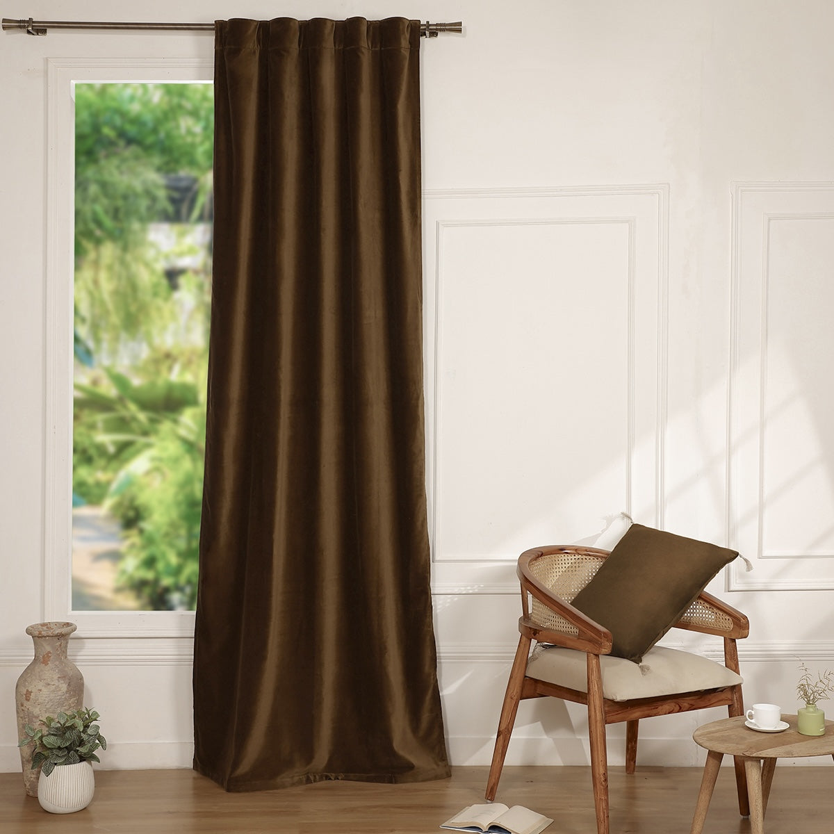 Rideau à passant velours de coton 135x260 VELVET - brun chêne