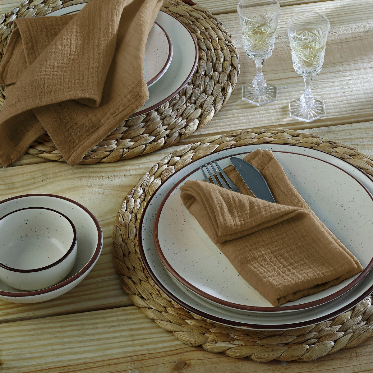 Serviette de table (x4) gaze de coton 40x40 CARLA noisette