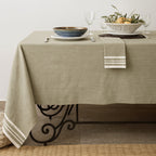 Nappe + 10 serviettes coton 180x400 MAHDIA - vert olive