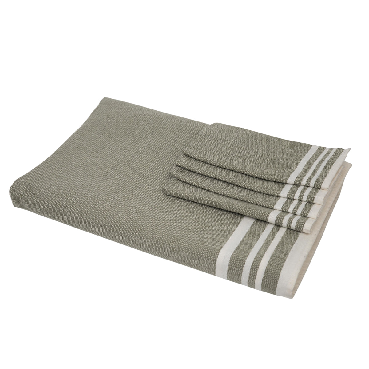 Nappe + 10 serviettes coton 180x400 MAHDIA - vert olive