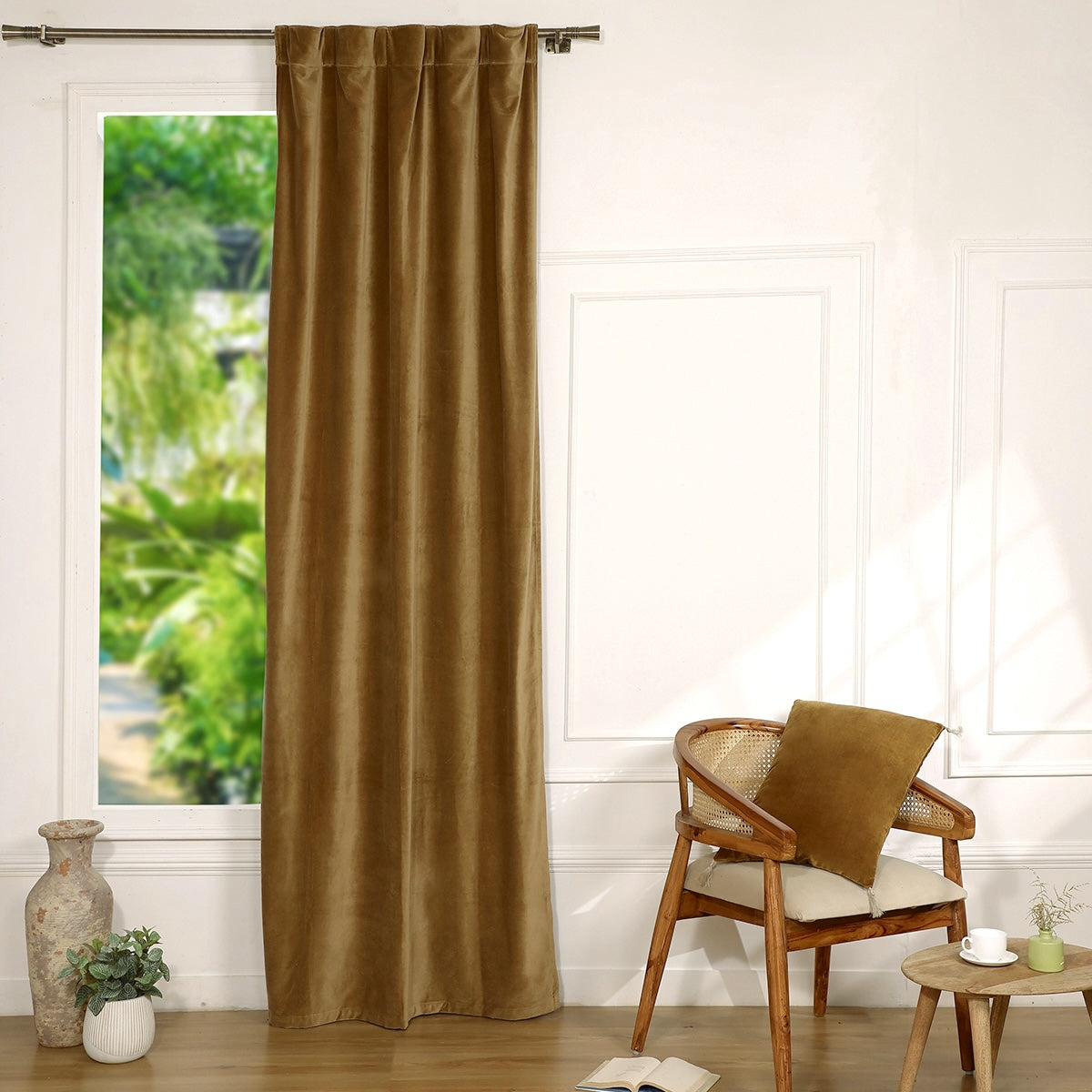 Rideau à passant velours de coton 135x260 VELVET - camel