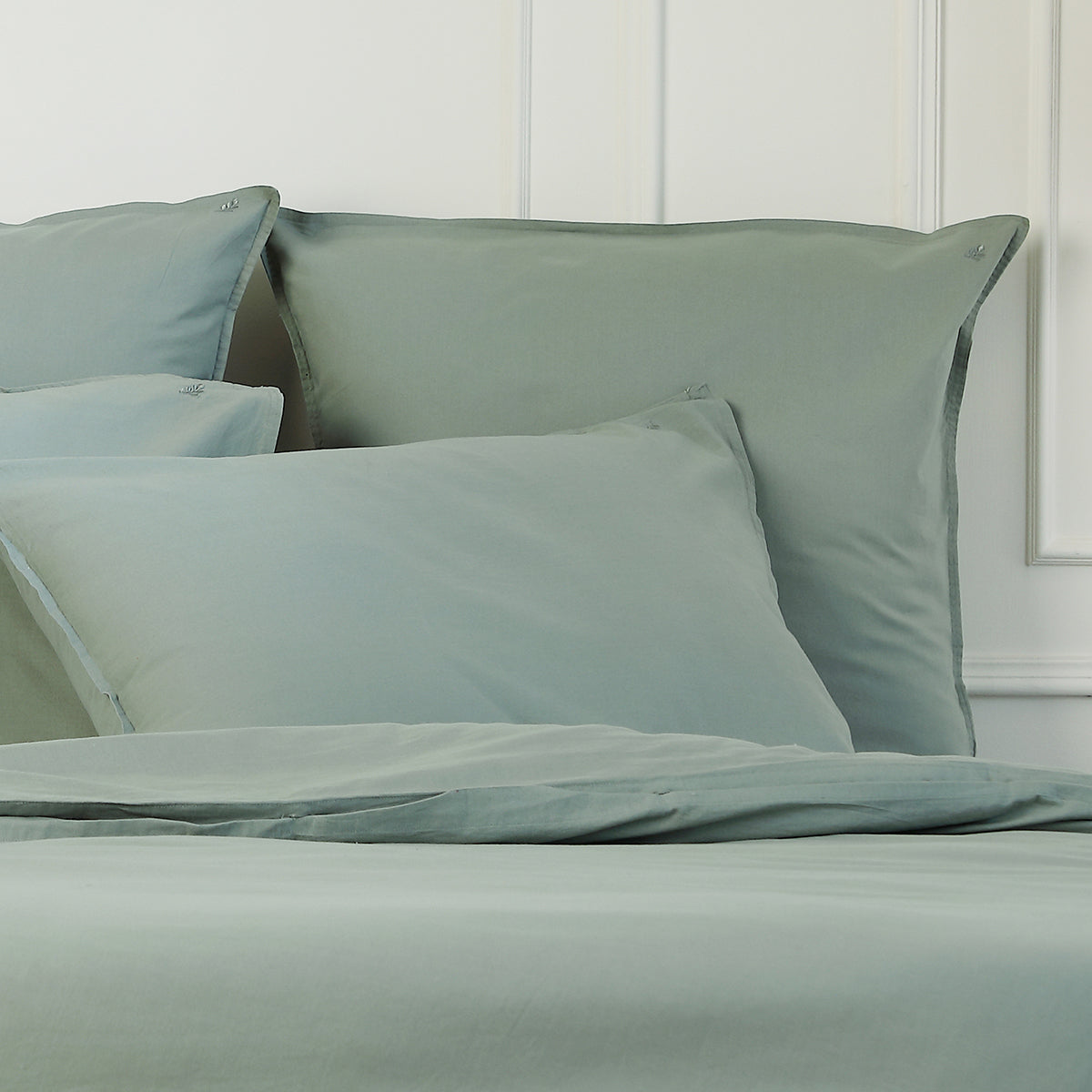 Parure + taies 50x70 coton lavé vert céladon LUNA