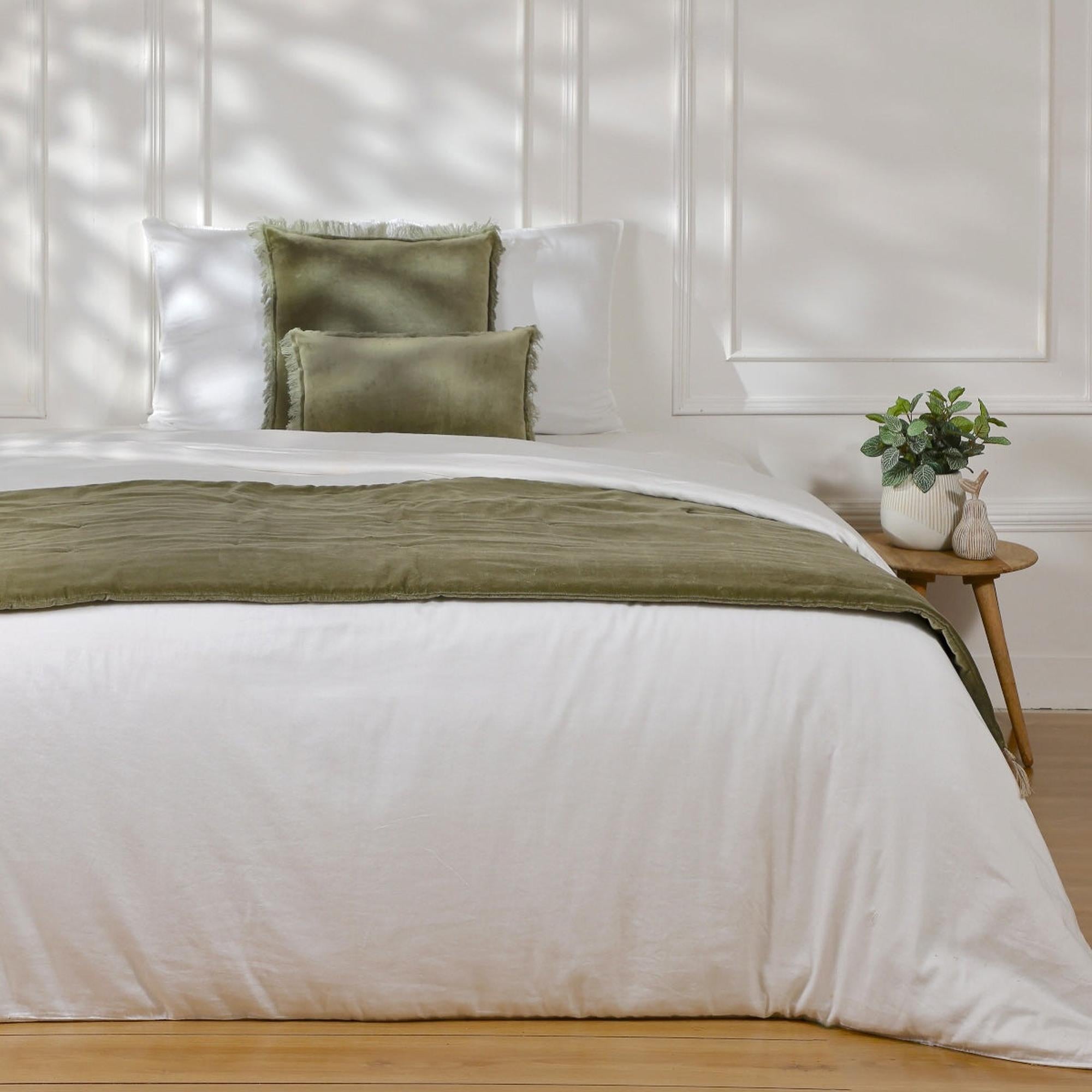 Edredon velours de coton 90x200 DANUBE - vert kaki