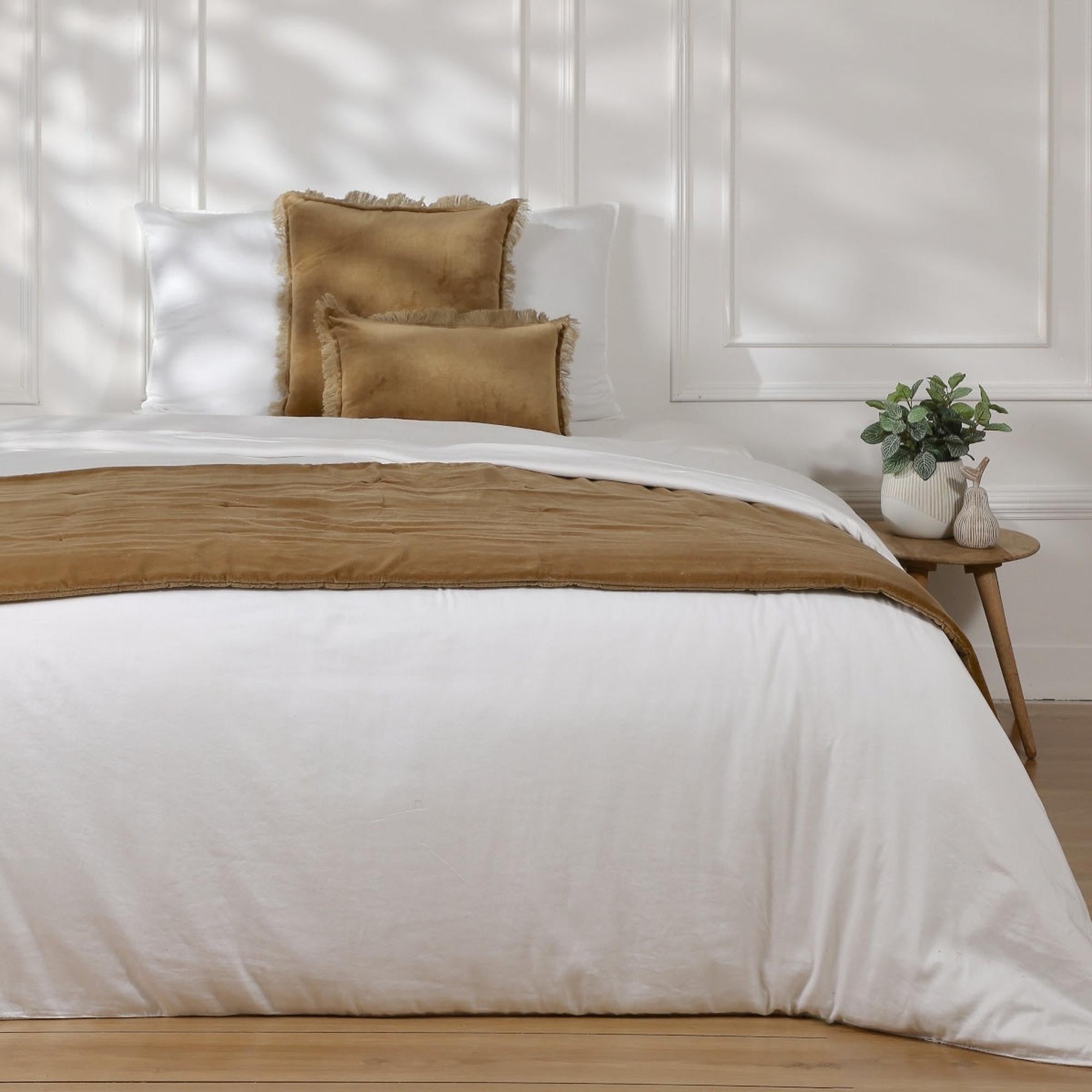 Edredon velours de coton 90x200 DANUBE - camel