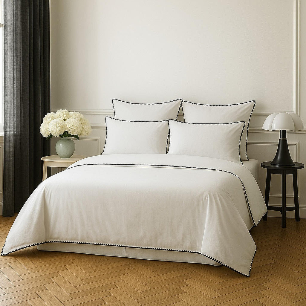 Housse de couette percale de coton blanc / noir ZOÉ - 260x240 cm