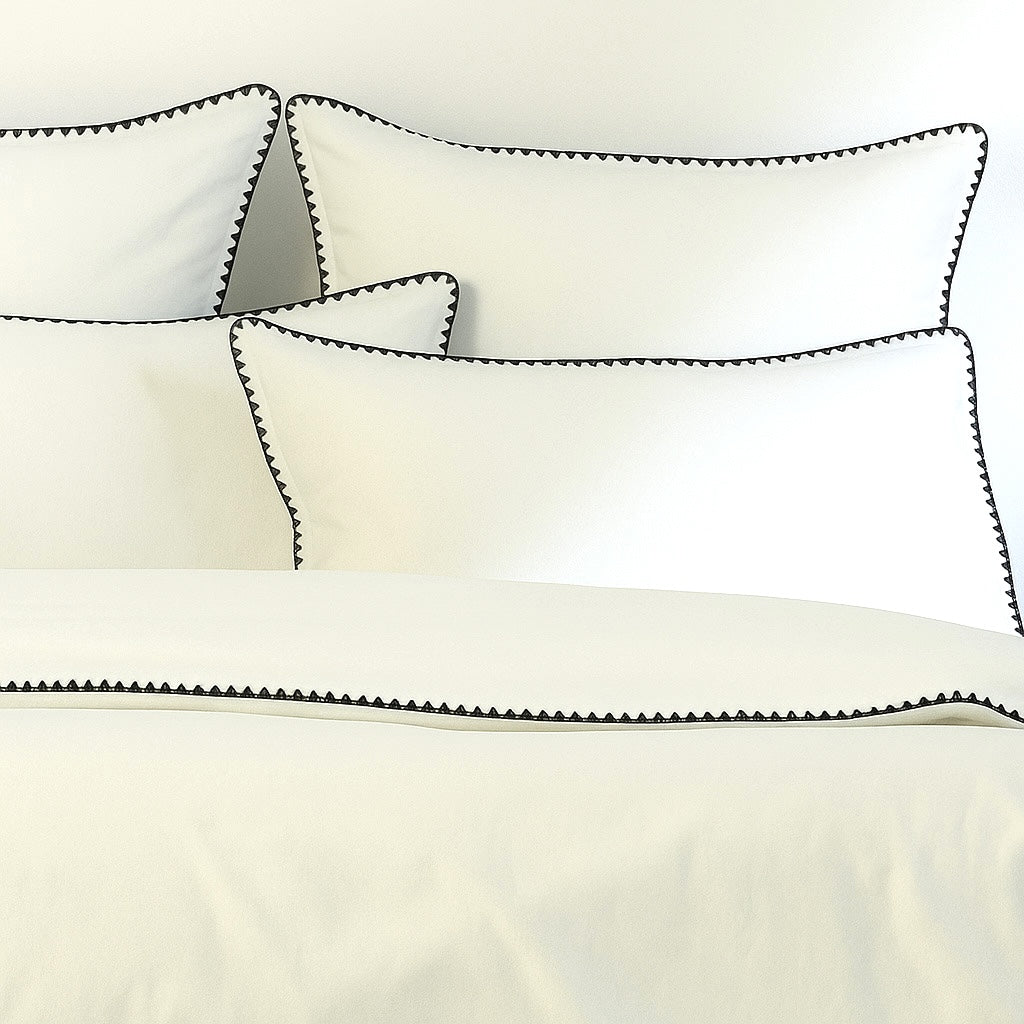 Housse de couette percale de coton blanc / noir ZOÉ - 260x240 cm