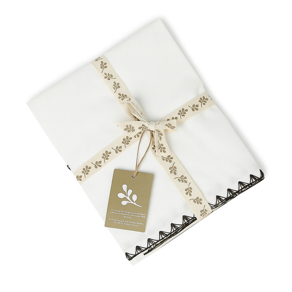 Parure + taies 65x65 percale de coton blanc / noir ZOÉ