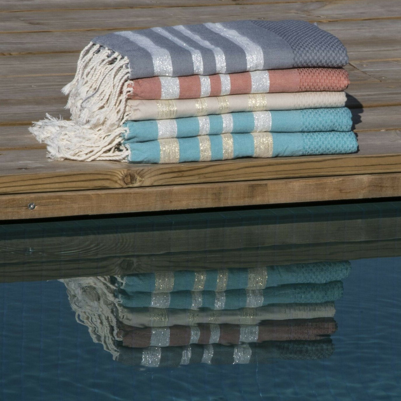 Fouta nid d'abeille lurex coton HAMPTONS 100x200