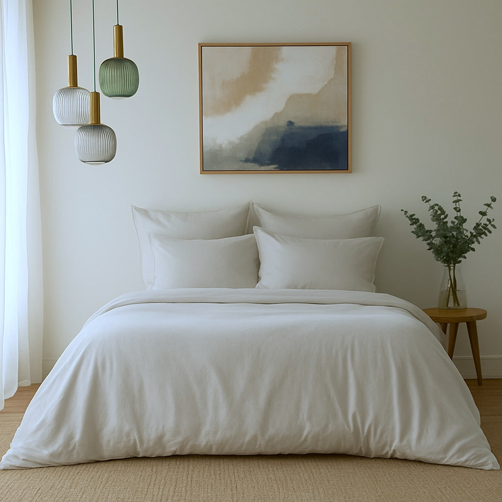 Drap housse satin lavé de coton bio grège GAIA - 140x200x30 cm