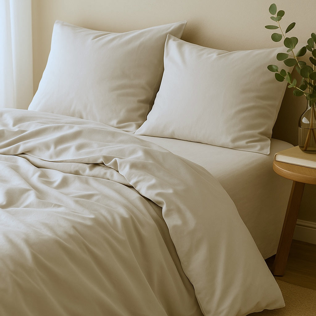 Drap housse satin lavé de coton bio grège GAIA - 140x200x30 cm