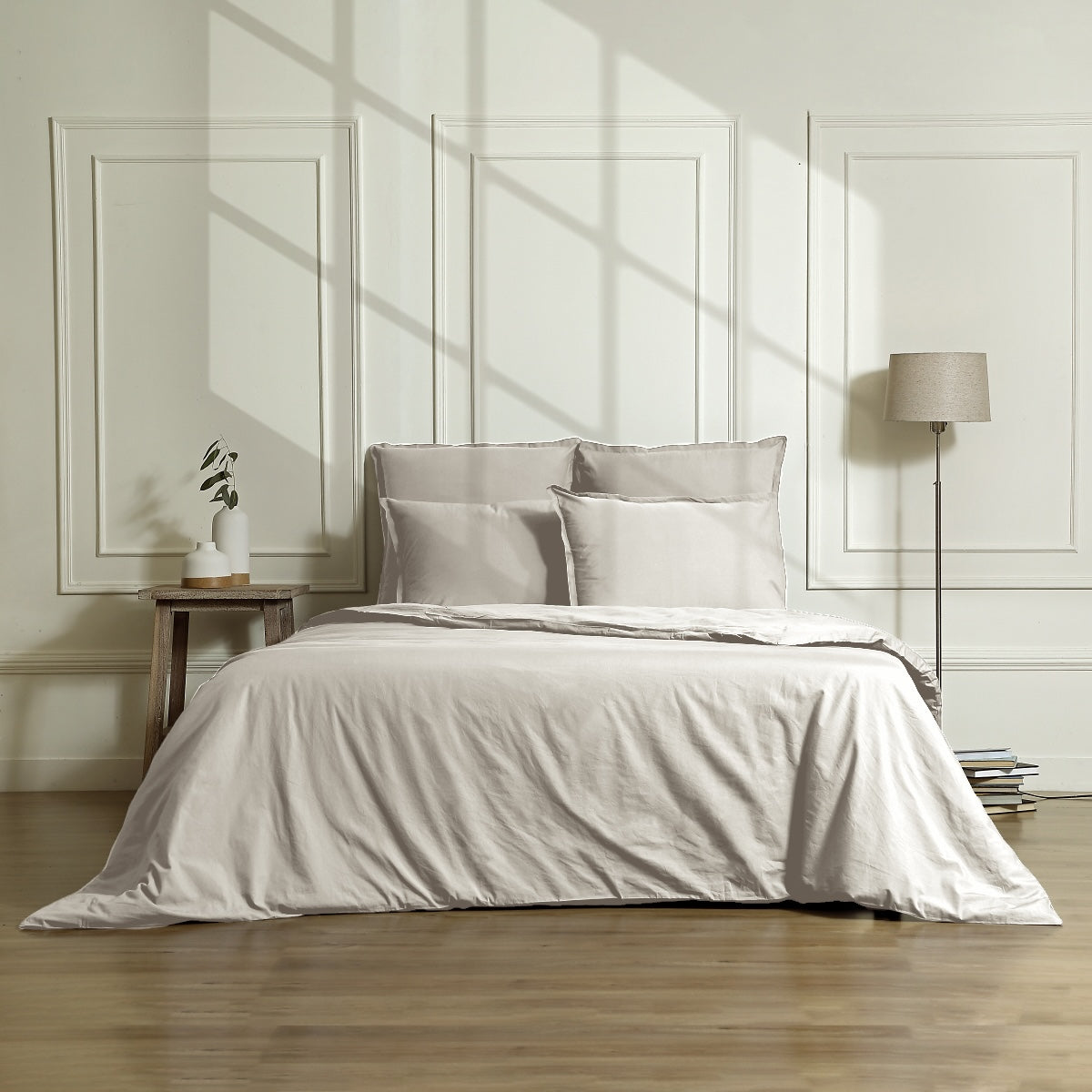 Drap housse satin lavé de coton bio grège GAIA - 140x200x30 cm