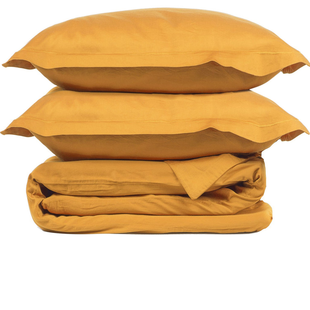 Parure + taies 65x65 satin de coton jaune moutarde JULIA - 240x220+2(65x65) cm
