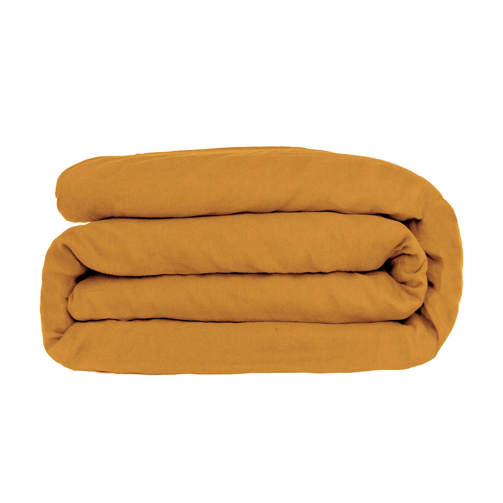 Parure + taies 65x65 satin de coton jaune moutarde JULIA - 240x220+2(65x65) cm