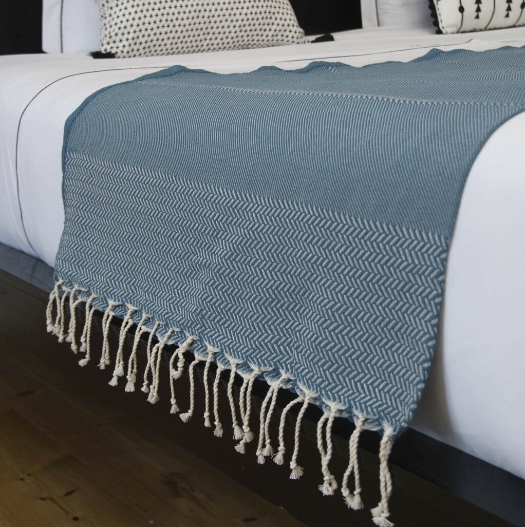 Plaid coton bleu pétrole OSLO    febronie.com