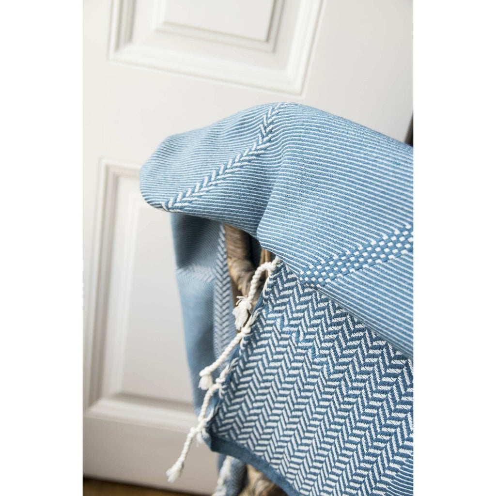 Plaid coton bleu pétrole OSLO    febronie.com