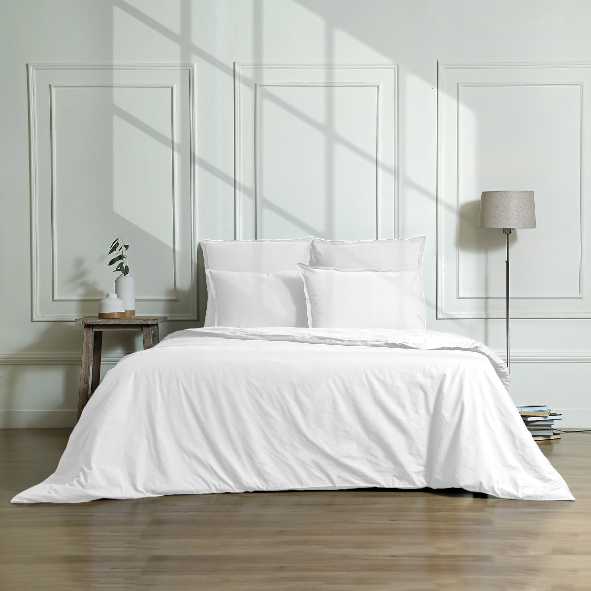 Parure + taies 50x70 satin lavé de coton bio blanc GAIA
