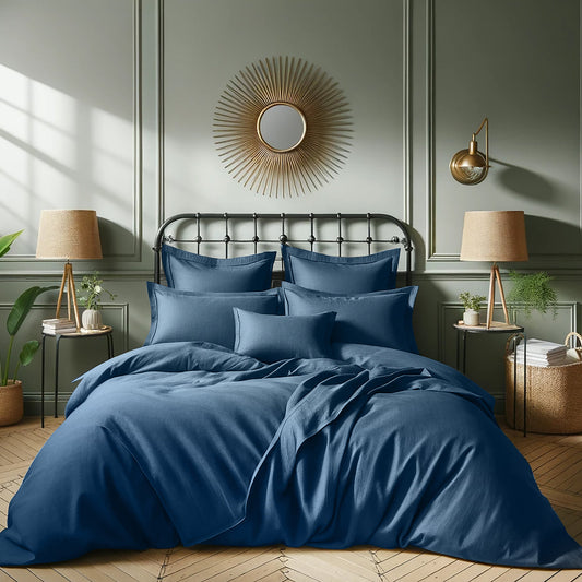 Housse de couette satin de coton bleu nuit JULIA