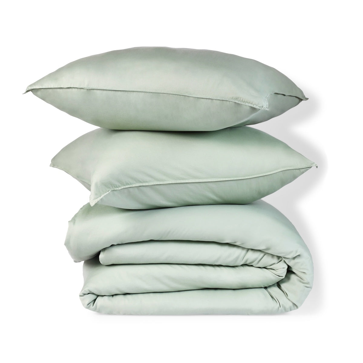 Parure + taies 65x65 satin lavé de coton bio vert céladon GAIA - 240x220+2(65x65) cm