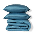 Parure + taies 65x65 satin lavé de coton bio bleu orage GAIA - 260x240+2(65x65) cm