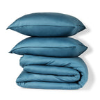 Parure + taies 50x70 satin lavé de coton bio bleu orage GAIA - 260x240+2(50x70) cm