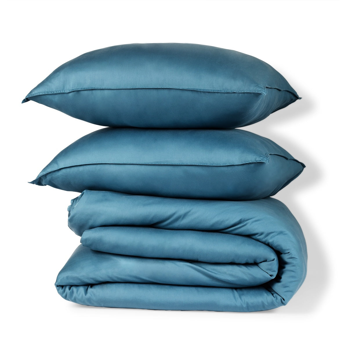 Parure + taies 50x70 satin lavé de coton bio bleu orage GAIA - 260x240+2(50x70) cm