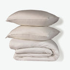 Parure + taies 50x70 satin lavé de coton bio grège GAIA