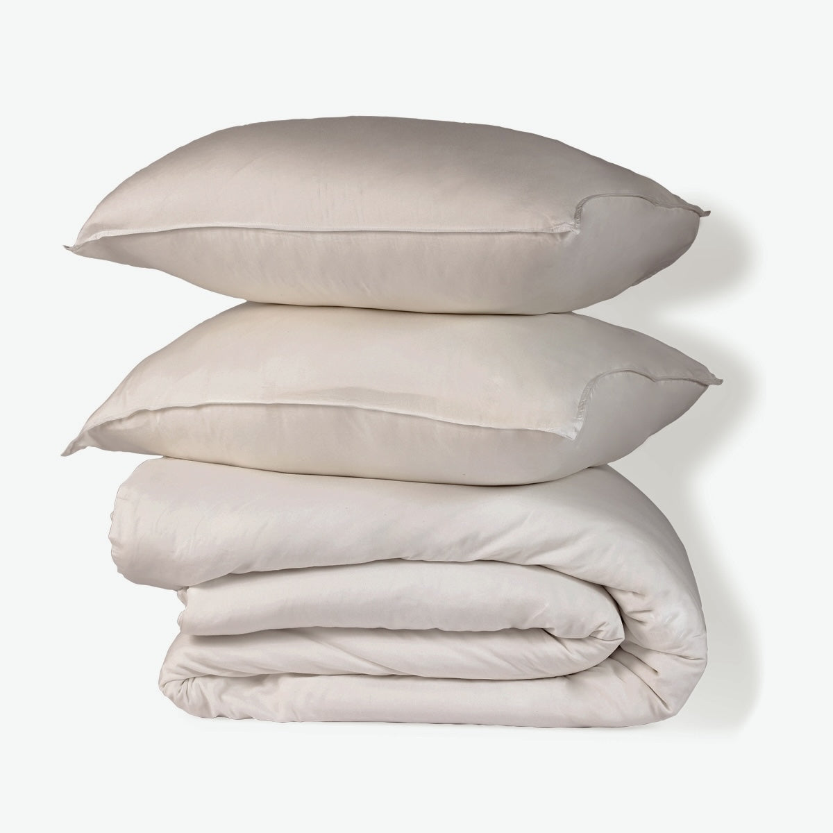 Parure + taies 65x65 satin lavé de coton bio grège GAIA - 240x220+2(65x65) cm