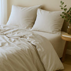 Parure + taies 65x65 satin lavé de coton bio grège GAIA - 240x220+2(65x65) cm