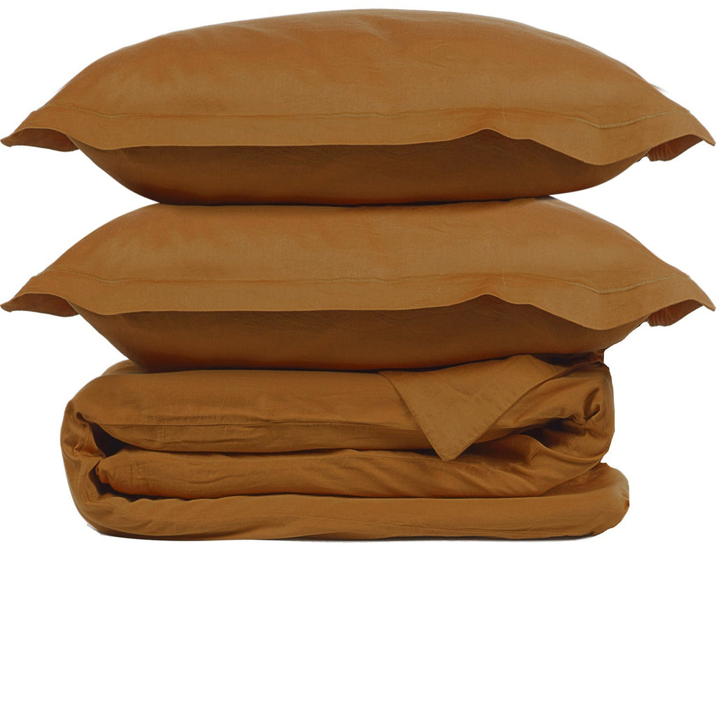 Parure + taies 50x70 satin de coton caramel JULIA - 260x240+2(50x70) cm
