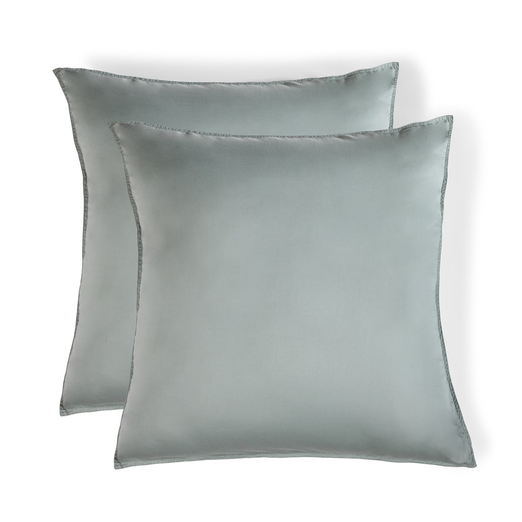 Taie d'oreiller (x2) satin lavé de coton bio vert céladon GAIA - 65x65 cm