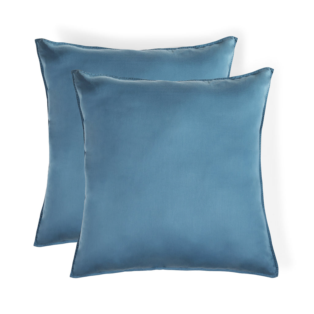 Taie d'oreiller (x2) satin lavé de coton bio bleu orage GAIA - 65x65 cm