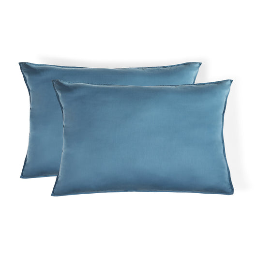 Taie d'oreiller (x2) coton bio lyocell bleu orage GAIA - febronie.com