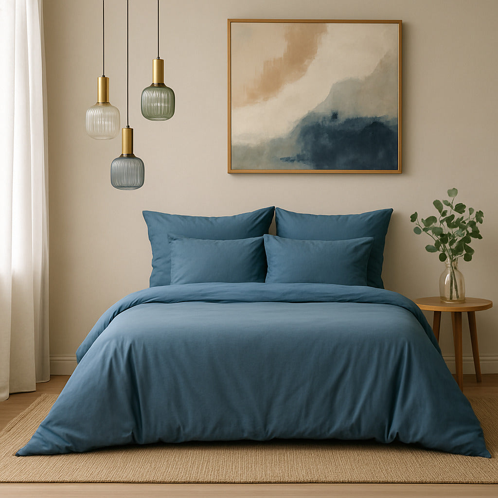 Taie d'oreiller (x2) satin lavé de coton bio bleu orage GAIA - 50x70 cm