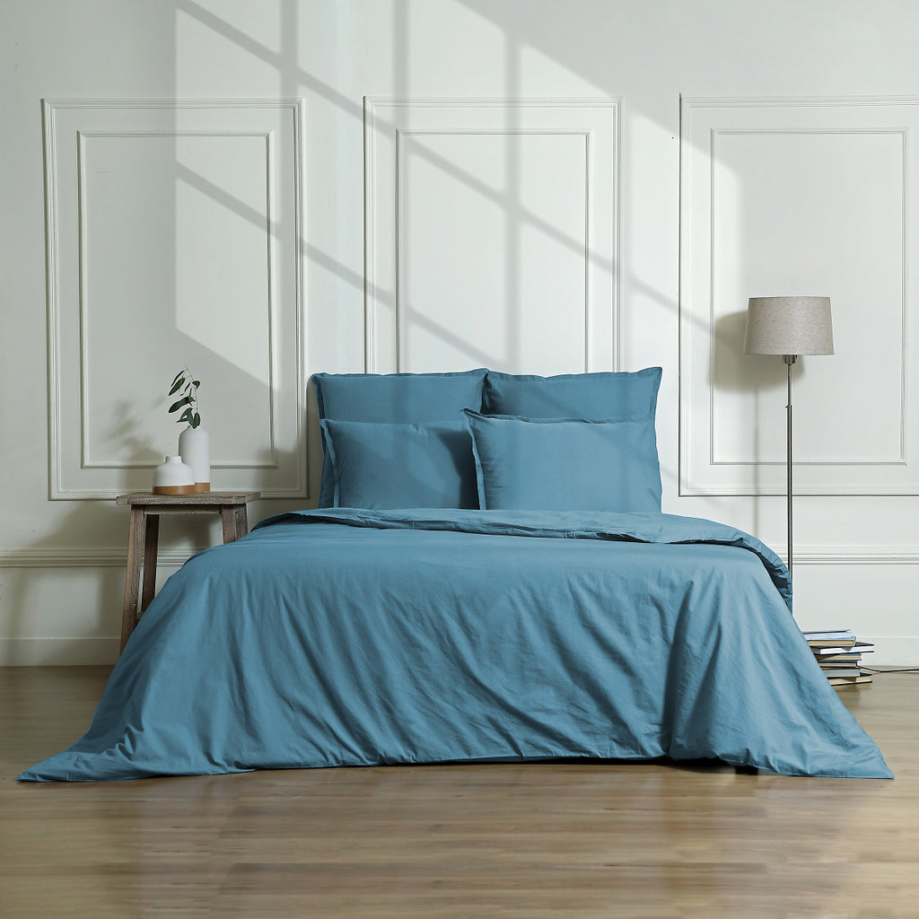 Taie d'oreiller (x2) satin lavé de coton bio bleu orage GAIA - 50x70 cm