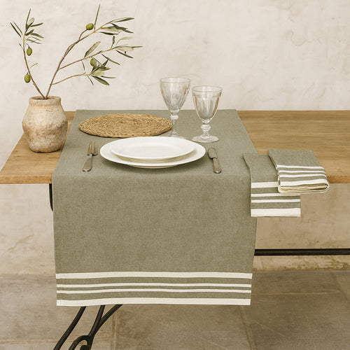 Chemin de table coton 50x150 MAHDIA - vert olive