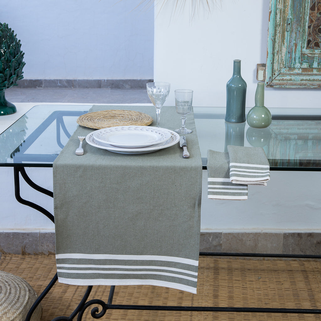 Chemin de table coton 50x150 MAHDIA - vert olive
