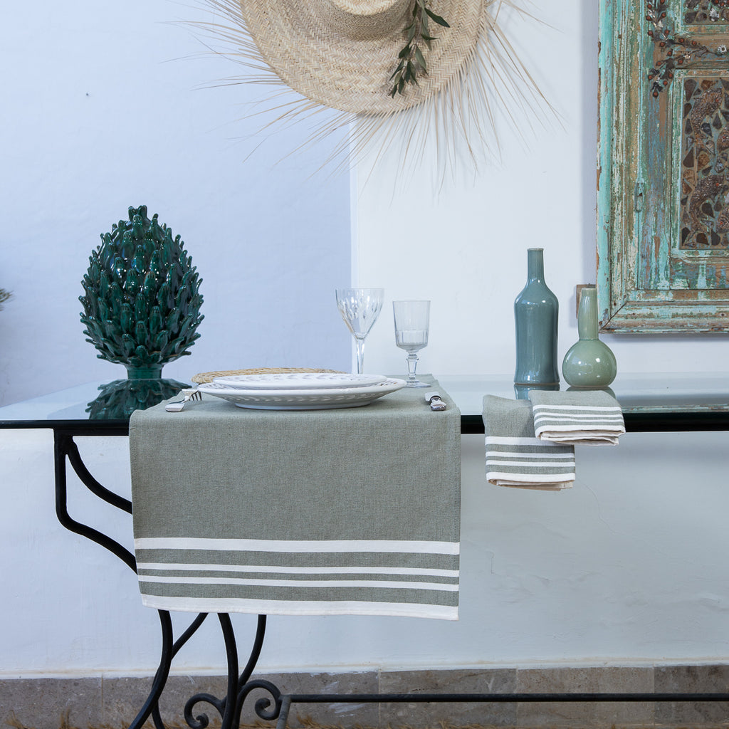 Chemin de table coton 50x150 MAHDIA - vert olive