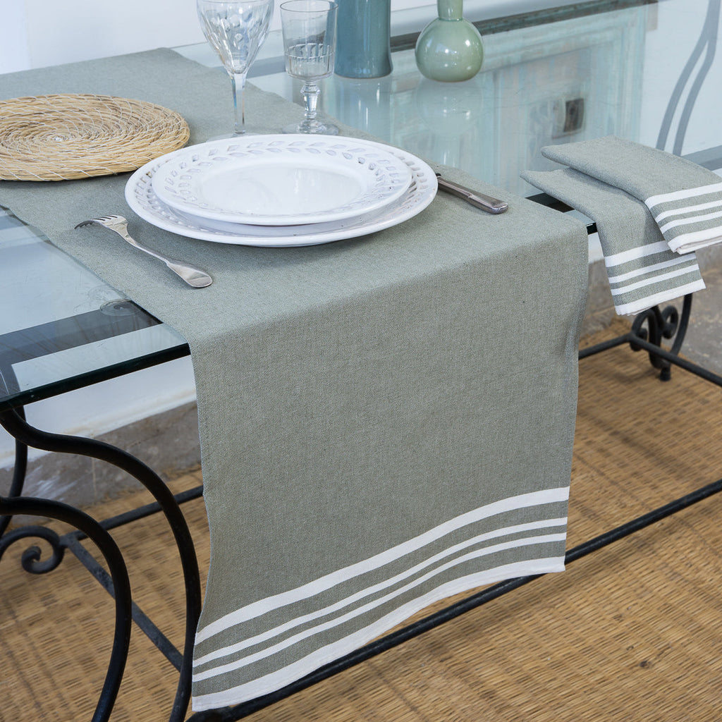 Chemin de table coton 50x150 MAHDIA - vert olive