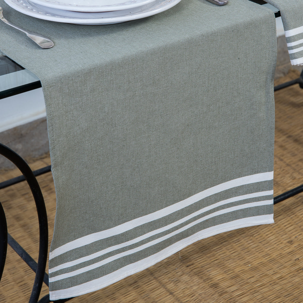 Chemin de table coton 50x150 MAHDIA - vert olive