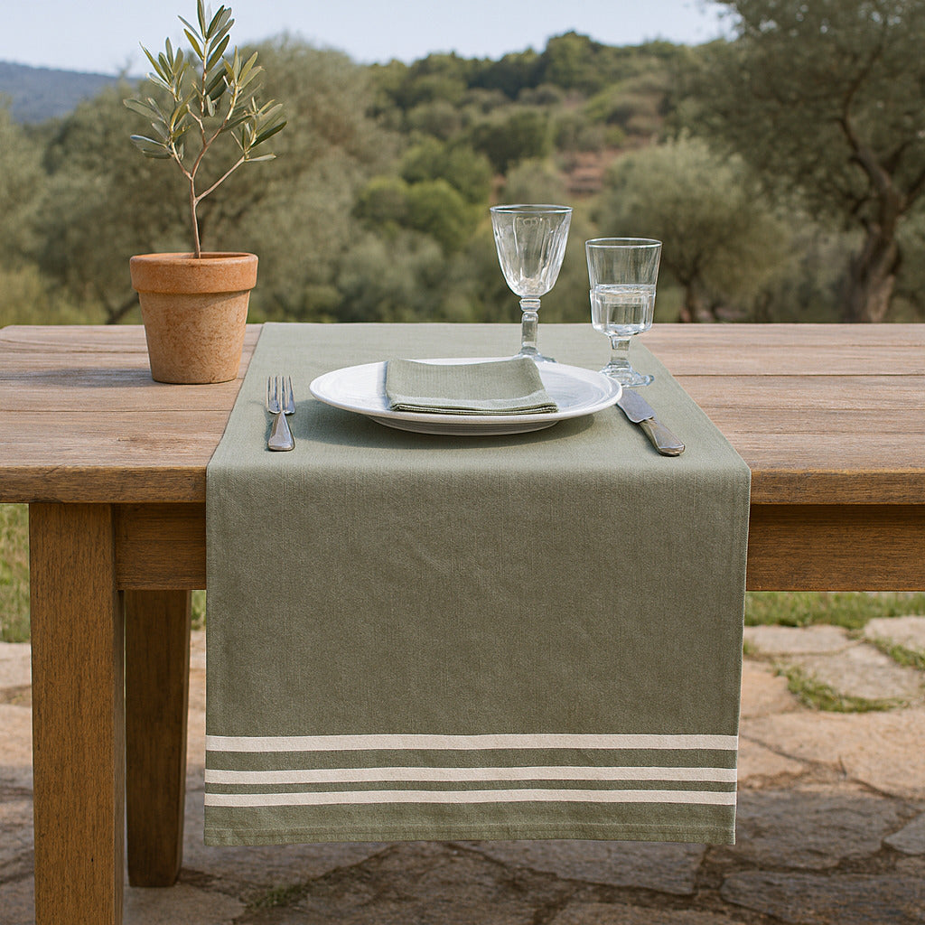 Chemin de table coton 50x150 MAHDIA - vert olive