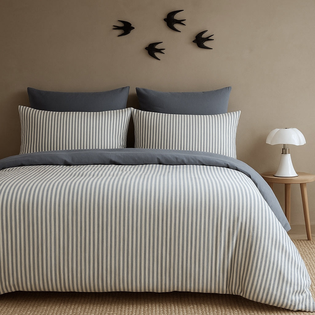 Taie d'oreiller (x2) coton lavé bleu orage LUNAR - 65x65 cm