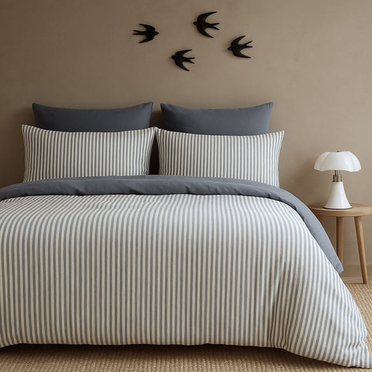 Parure + taies 65x65 coton lavé bleu orage LUNAR