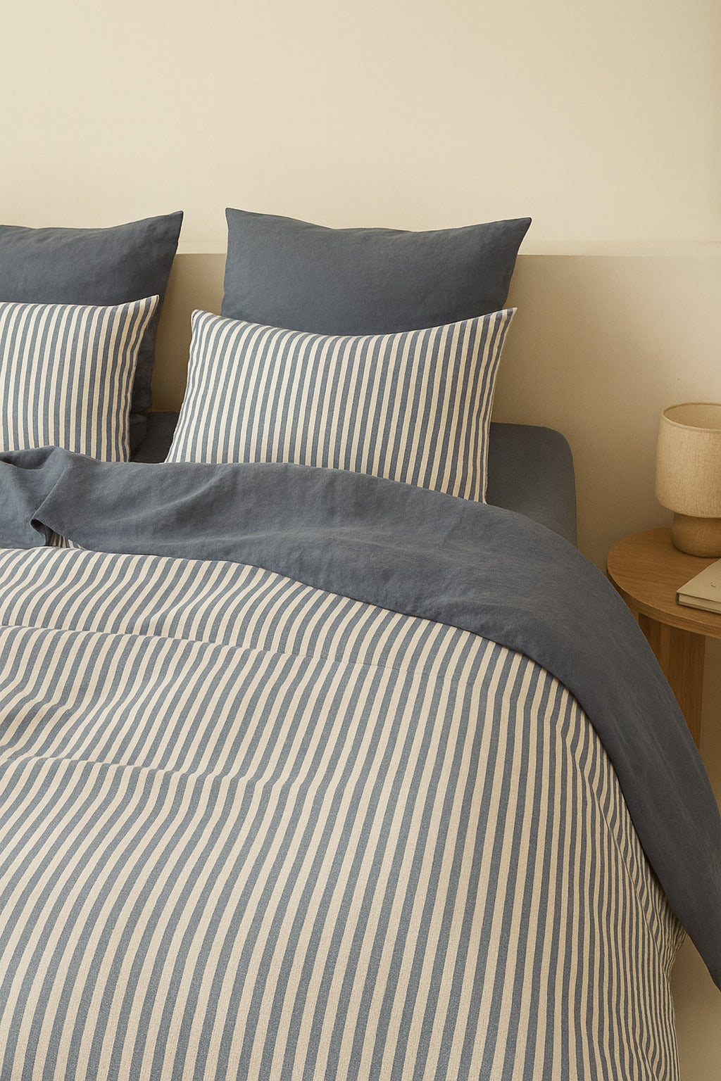 Parure + taies 65x65 coton lavé bleu orage LUNAR