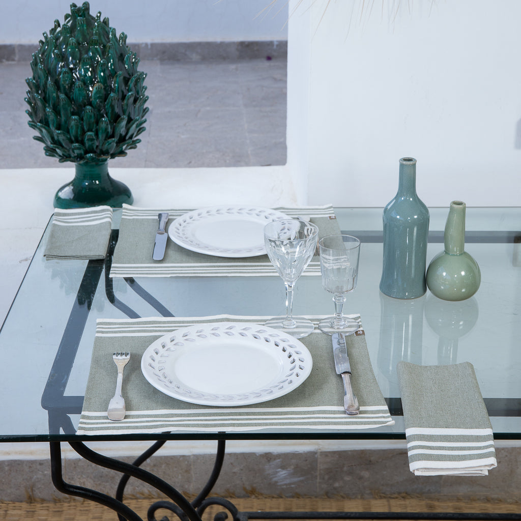 Set de table (x4) coton 35x50 MAHDIA - vert olive