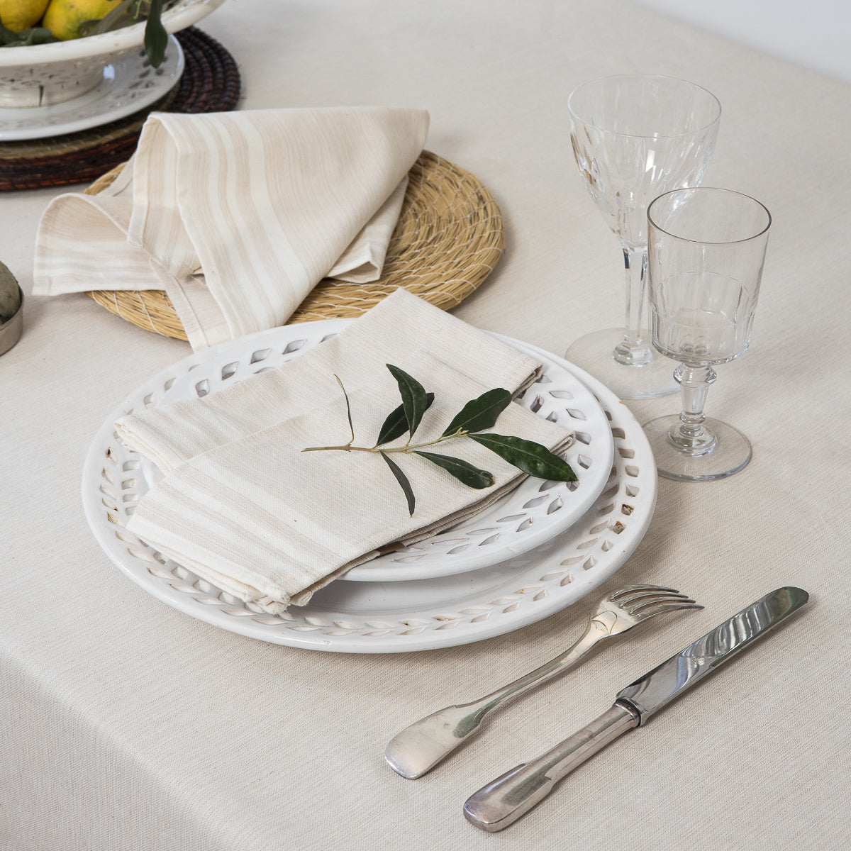 Nappe + 8 serviettes coton 180x300 MAHDIA