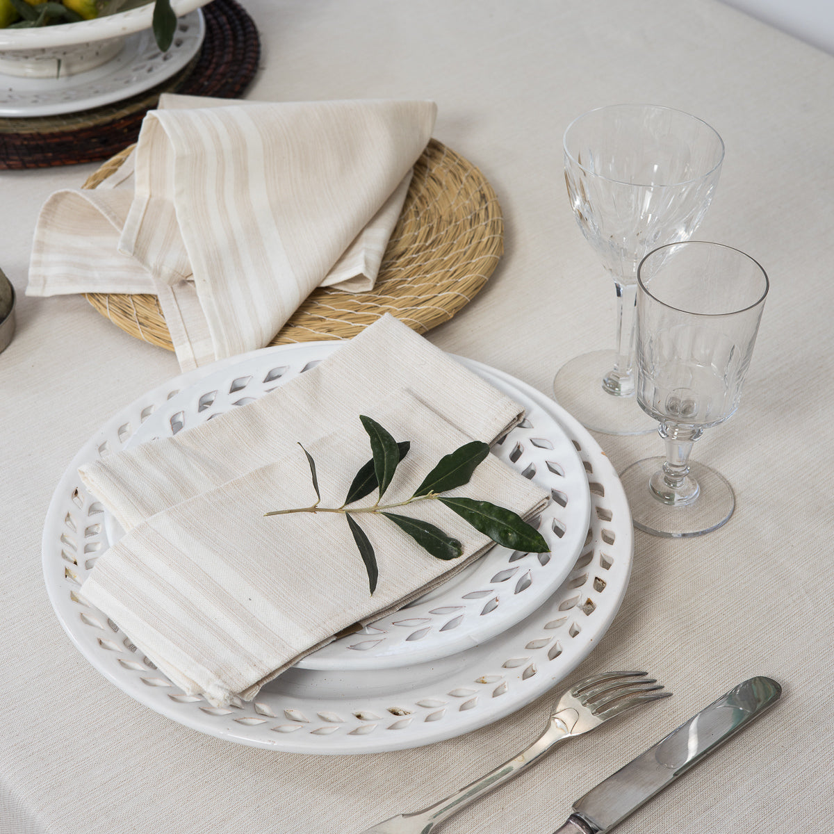 Nappe + 8 serviettes coton 180x300 MAHDIA