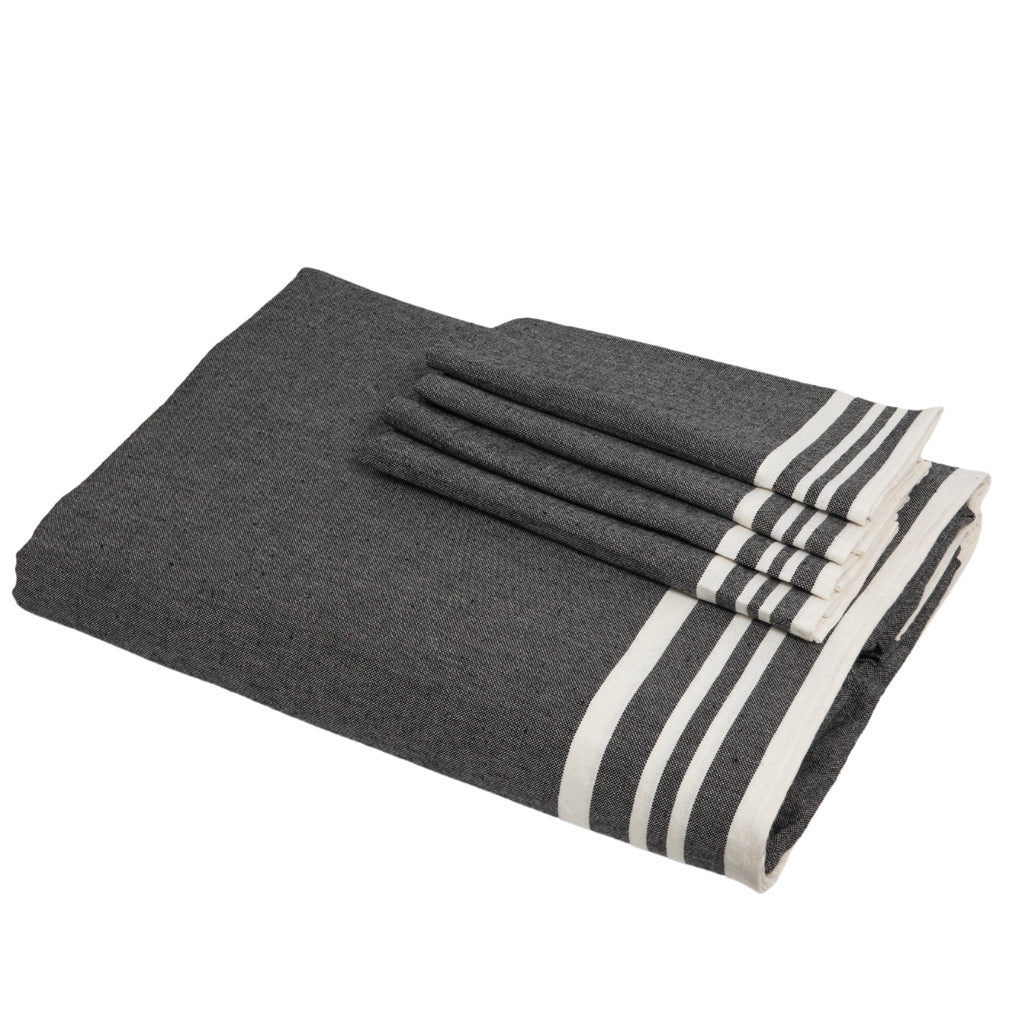 Nappe + 8 serviettes coton 180x350 MAHDIA - noir