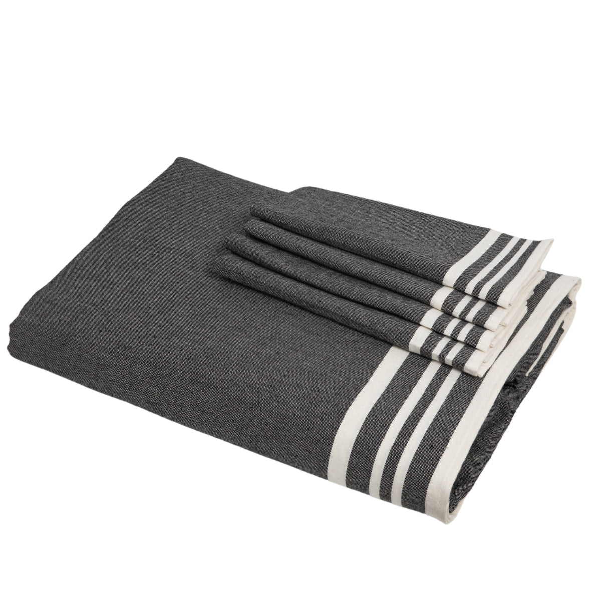 Nappe + 8 serviettes coton 180x350 MAHDIA - noir